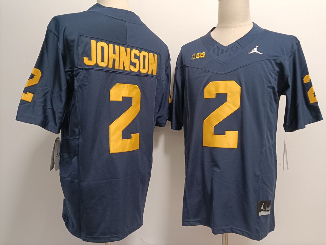 Men Michigan Wolverines #2 Johnson Blue 2025 NCAA Jersey->ncaa teams->NCAA Jersey